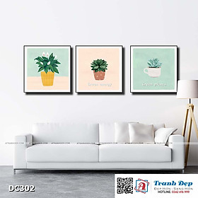 Bộ 3 tranh canvas treo tường Decor Chậu cây dễ thương - DC302