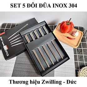 Set 5 đôi Đũa inox 304 dạng ống vuông chống trơn trượt xuất Đức hàng cao cấp