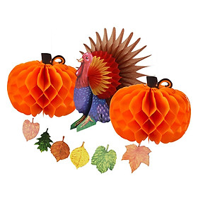 Thanksgiving Paper Pumpkin Turkey Honeycomb Maple Leave Banner Decoration