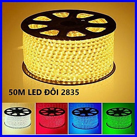 Mua Dây Led cuộn đôi 2835 cuộn HẮT TRẦN  TRANG TRÍ: trắng  Vàng  Xanh dương 1 cuộn 50 mét