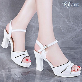 Sandal cao gót nữ, da lì cao cấp ROSATA RO385 cao 8p - Trắng - HÀNG VIỆT NAM - BKSTORE