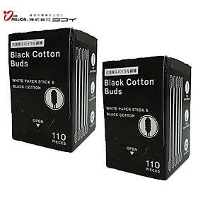 Hộp 110 chiếc tăm bông than hoạt tính cao cấp Nhật Bản Sanritsu 100% Bông gòn tự nhiên siêu mềm, kháng khuẩn, an toàn cho người sử dụng