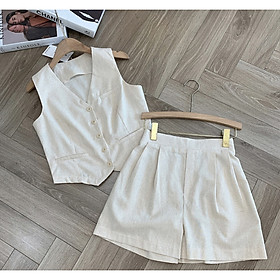 Set bộ linen gồm áo sơ mi + quần short dáng chữ A, hàng hot girl 2025 Bv01