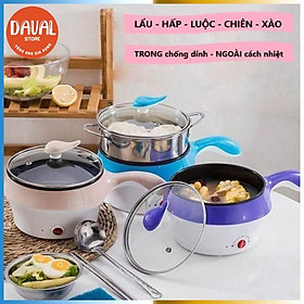 Nồi lẩu mini Nồi nấu mì, nồi nấu chào cho bé đa năng kèm giá hấp 2 tầng cao cấp tiện lợi cho gia đình ( giao màu ngẫu nhiên)