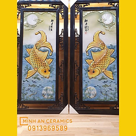Mua Tranh gốm cá chép gốm sứ Minh An Bát Tràng - Cá chép trông trăng- Lý ngư vọng nguyệt