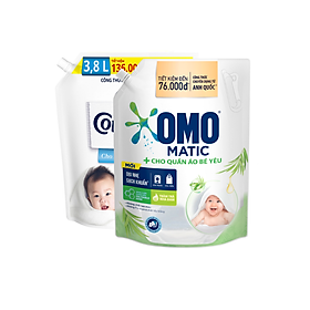 Combo Nước Giặt Omo Matic Cho Bé Yêu Chiết Xuất Tràm Trà Và Nha Đam 3.6Kg + Nước Comfort Chăm Sóc Dịu Nhẹ Cho Da Nhạy Cảm 3.8L