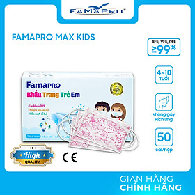 [FAMAPRO - KTYT MAX KID] Khẩu trang y tế trẻ em cao cấp 3 lớp kháng khuẩn Famapro Max Kid (50 cái/hộp)