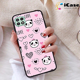 Ốp lưng iCase dành cho Samsung Galaxy A22 5G chất liệu viền dẻo lưng cứng nhám TPU có hai lỗ xỏ dây đeo in nổi 4D hình bộ sưu tập Panda 13