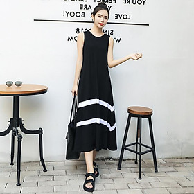 Đầm Lụa Sát Nách Sọc Trắng (Size M)
