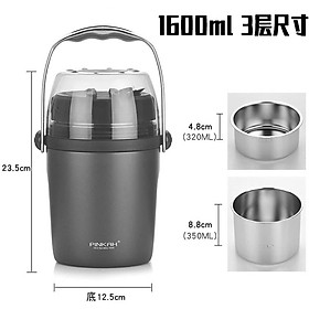 [Hàng chính hãng] PJ3350 - Cặp lồng giữ nhiệt Pinkah 1600ml Màu Ghi