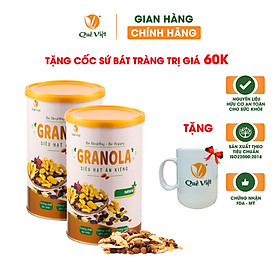 Combo 2 hộp Granola ngũ cốc siêu hạt Quê Việt + tặng 1 cốc gốm sứ bát tràng (500g/hộp)