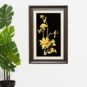 Tranh Hoa Mẫu Đơn 3D 2 bông cỡ lớn mạ vàng 24K