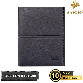 Bóp Nam Đứng, Da Bò Mềm Mại GENTLE DOUBLE, Size Lớn, Thiết Kế Hiện Đại - Đơn Giản - Đẹp Mắt, Dáng Đứng - Gập 2, Ngăn Đựng Tiền Có Khóa Kéo, Nhiều Ngăn Để Giấy Tờ Tiện Dụng - Hàng Chính Hãng SAIGIO - Đen