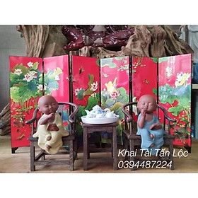 Bình phong mini hoa sen bằng sơn mài 6 cánh trang trí bàn trà tphcm
