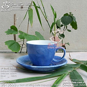 Mua Ly tách uống cafe capuchino 180ml gốm sứ Bát Tràng men vân đá màu xanh coban