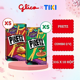 Bánh que mặn nướng giòn mix 2 vị khoai tây &amp; pizza GLICO Pretz (Combo Happy Set D - 5 khoai tây 5 pizza)