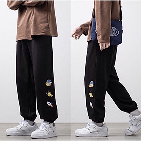 Quần jogger 2 da cao cấp in hoạ tiết unisex nam nữ có dây rút ống thời trang Hàn