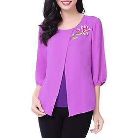 Áo Thêu 2 Lớp Cao Cấp An Thủy 688 - Tím Phối Tím Đậm
