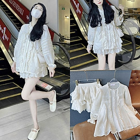 ĐẦM SET ÁO TAY DÀI BỒNG TRẮNG + CHÂN VÁY NGẮN LƯNG CAO XÒE XẾP LY TẦNG CHỮ A ĐI TIỆC ĐI CHƠI DẠO PHỐ NOEL GIÁNG SINH ĐI BIỂN