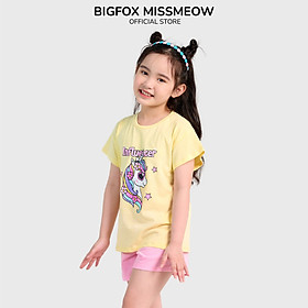 Bộ Đồ Quần Áo Cộc Tay Cho Bé Gái Missmeow Mặc Mùa Hè Chất Liệu Cotton In Hình Kỳ Lân Pony Size Đại Trẻ Em 3,4,5,6,7,8 Tuổi