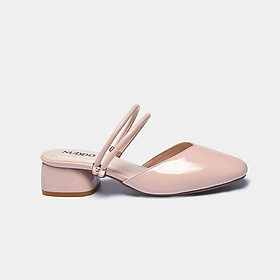 Giày sandal cao gót nữ mũi tròn thời trang NUDDO gót vuông cao 3 phân da bóng phong cách Hàn Quốc
