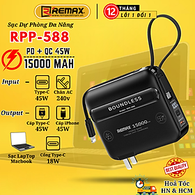 Mua Củ sạc kiêm sạc dự phòng đa năng 15000mah Remax RPP-588 Tích hợp cáp sạc 45W sạc cả máy tính bảng và laptop - Hàng Chính Hãng Remax