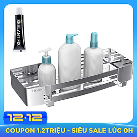Kệ nhà tắm Inox 304 chữ nhật sáng bóng dán tường gạch men- Có keo dán Sealant Fix và đinh ốc tắc kê - Kệ để đồ phòng tắm HOBBY KCN1