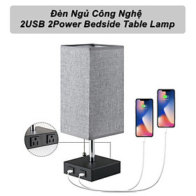 Đèn phòng ngủ Bedside Table Lamp để bàn , 2 cổng USB , 2 ổ cắm 3 chấu