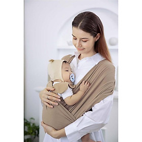 Địu cho bé Jumy vải sling màu nâu size bé sơ sinh đến 13kg