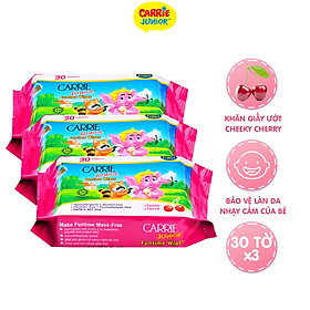 Combo 3 Gói Khăn Giấy Ướt Carrie Junior Funtime Cheeky Cherry 30 tờ/ gói