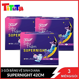 Combo 3 Băng vệ sinh Diana Siêu thấm Supernight 42cm 3 miếng/gói x3