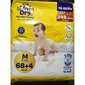 Tặng Thêm 4 Miếng Bên Trong - Tã Quần UniDry M68 + 4 Siêu Khô Thoáng Cho Bé Từ 6-11kg -(Tiết Kiệm Hơn Unidry M76) Hsd Luôn Mới