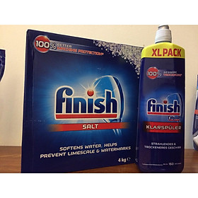 Muối rửa bát Finish 4kg + Nước làm bóng 400ml Finish + Tặng Que thử nước cứng