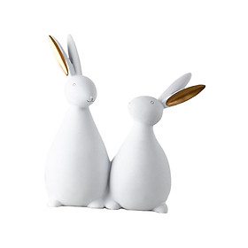 Rabbit Statue Bunny Figurine Resin Animal Sculpture for Desk Living Room