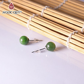 Bông tai bạc hạt đá ngọc bích 8mm mệnh hỏa, mộc - Ngọc Quý Gemstones