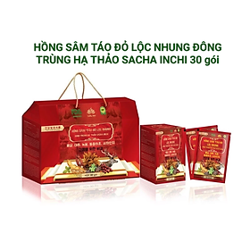 Hộp 30 gói HỒNG SÂM TÁO ĐỎ LỘC NHUNG ĐÔNG TRÙNG HẠ THẢO SACHA INCHI