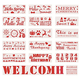 23pcs Welcome Stencil DIY Home Decorative Template Season Festival Number Letter Holiday Birthday Welcome Words Reusable