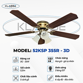 Mua Quạt trần cánh gỗ chùm đèn Klasse 52KSP 355R – 3D Hàng chính hãng