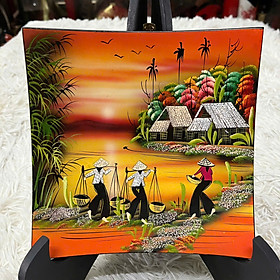 Mua Dĩa vuông sơn mài cao cấp Thanh Bình Lê cảnh đồng quê đựng trái cây  trang trí nhà cửa  văn phòng  quà tặng ý nghĩa