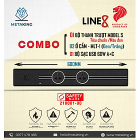 COMBO [ 1 Thanh Ray Dẫn Điện Line8 Model S (600mm/Tiêu Chuẩn/Màu Đen) + 1 Bộ Sạc 60W USB A+C + 2 Ổ Cắm MLT-1 (Đen) ]