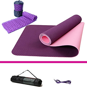 Combo Bộ Thảm Tập Yoga TPE 6mm 2 lớp + Khăn Trải Thảm ( Màu Ngẫu Nhiên)