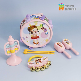 Set đồ chơi Xúc xắc, lục lạc, kèn, trống Toyshouse dành cho bé từ sơ sinh TH1220-733A-53 - giúp bé phát triển thị giác, thính