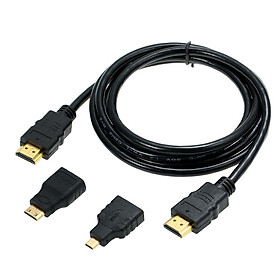 3 in 1 HD Cable Cord HD Male to Male Wire Line + Micro HD Adaptor + Mini HD Adapter 1.5M