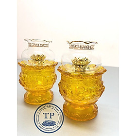 Mua COMBO 2 CHIẾC ĐÈN THỜ ĐỐT DẦU THUỶ TINH HOA SEN NỖI( TẶNG KÈM 1 CHAI DẦU 500ML) KH18251