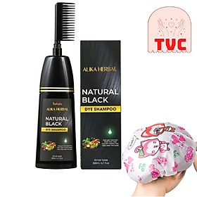 Dầu Gội Phủ Bạc ALIKA Màu Đen 200ML, Thảo Dược Nhuộm Đen Tóc Chính Hãng Alika Natural Black Hair Dye Shampoo, Tặng Mũ Trùm Tóc Ngẫu Nhiên 