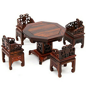BỘ BÀN BÁT TIÊN VÀ 4 GHẾ MINI KIỂU CỔ BẰNG GỖ ĐỂ TRANG TRÍ MÔ HÌNH