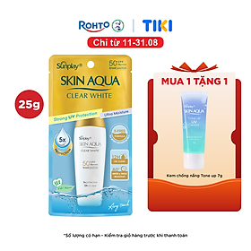 Kem chống nắng Skin Aqua dưỡng trắng, kiểm dầu, dùng hàng ngày dạng sữa Sunplay Skin Aqua Clear White Eco Việt Nam SPF50, PA++++ 25g