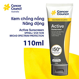 Kem chống nắng năng động Cancer Council Active SPF 50+ PA ++++ 110ml