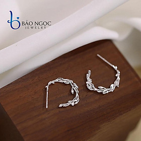 Bông Tai Bạc S925 Hình Nhành Lá Mạ Vàng 14k Độc Đáo - B2820 - Bảo Ngọc Jewelry