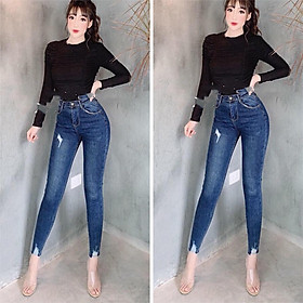 Quần jean nữ BIGSIZE dài tua lai, chất liệu vải dày dặn co dãn mạnh, phong cách năng động cá tính 3037